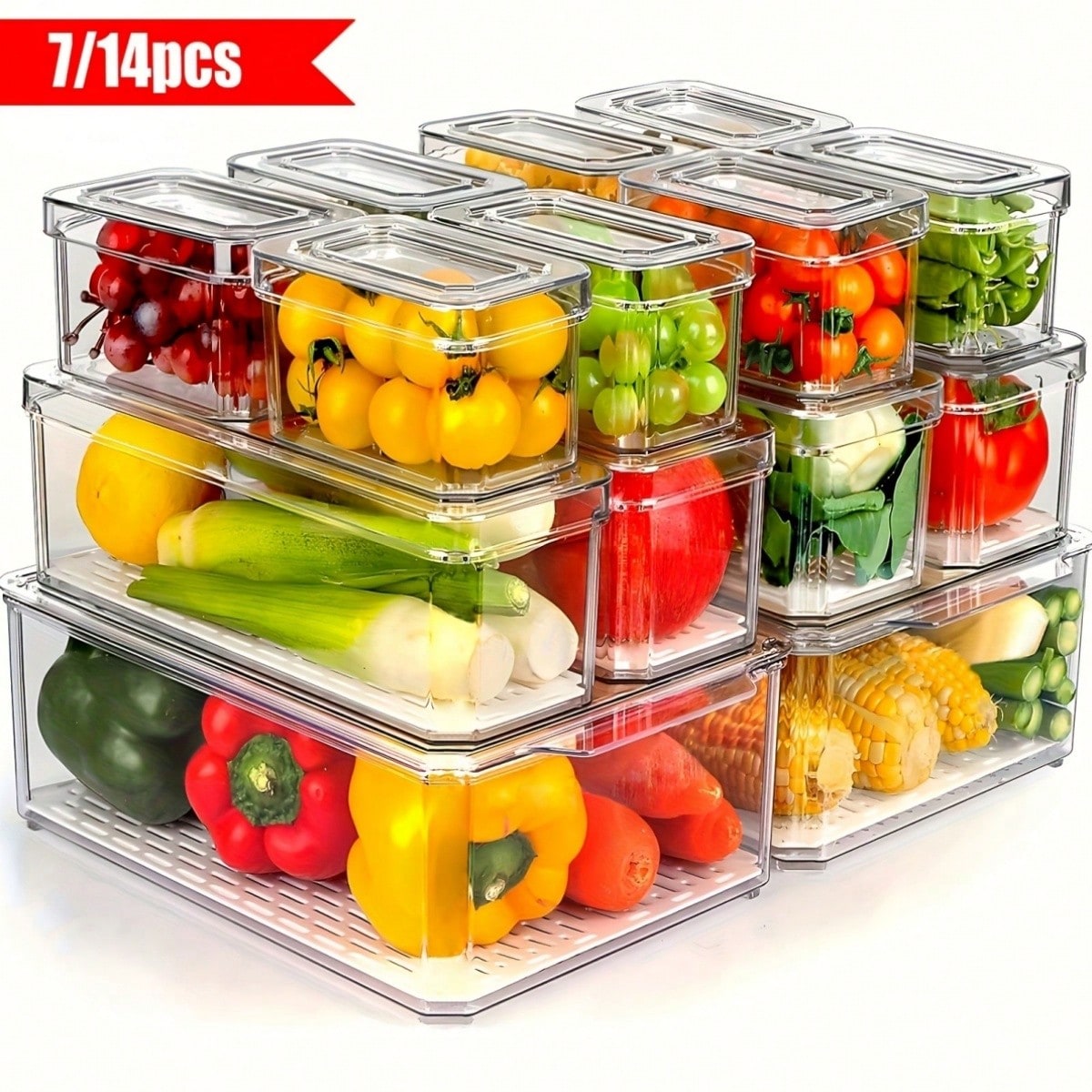 Food Snacks Gifts - 7/14팩 적층형 냉장고 정리함(뚜껑 포함), 과일,