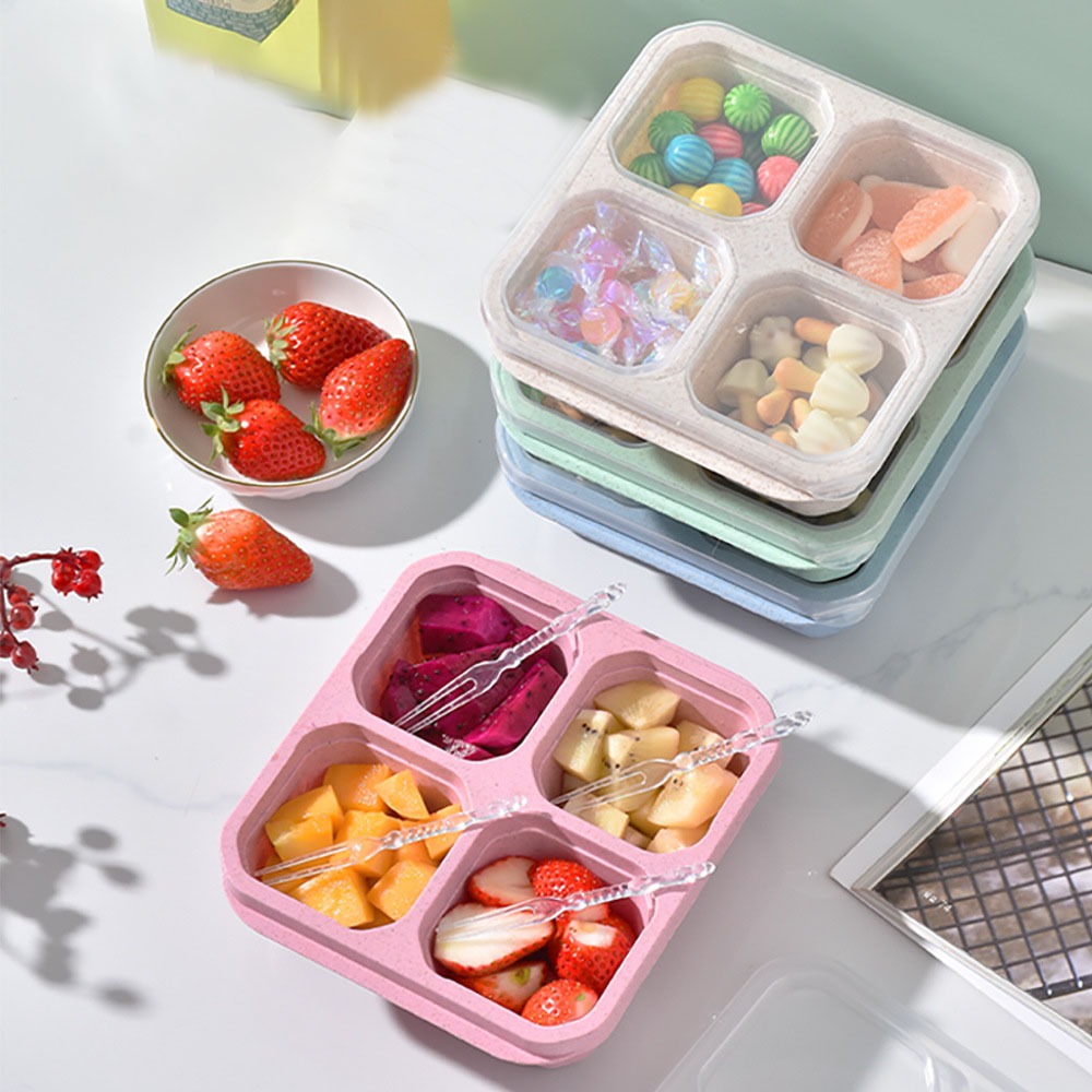 Food Prep Snacks - 1개 재사용 가능한 밀짚 소재 4칸