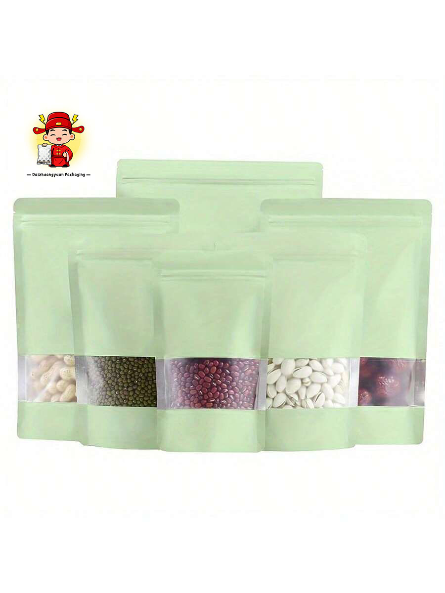 Food Snacks That Are Green - 50/100개 녹색 스탠드형 식품 포장지, 지퍼