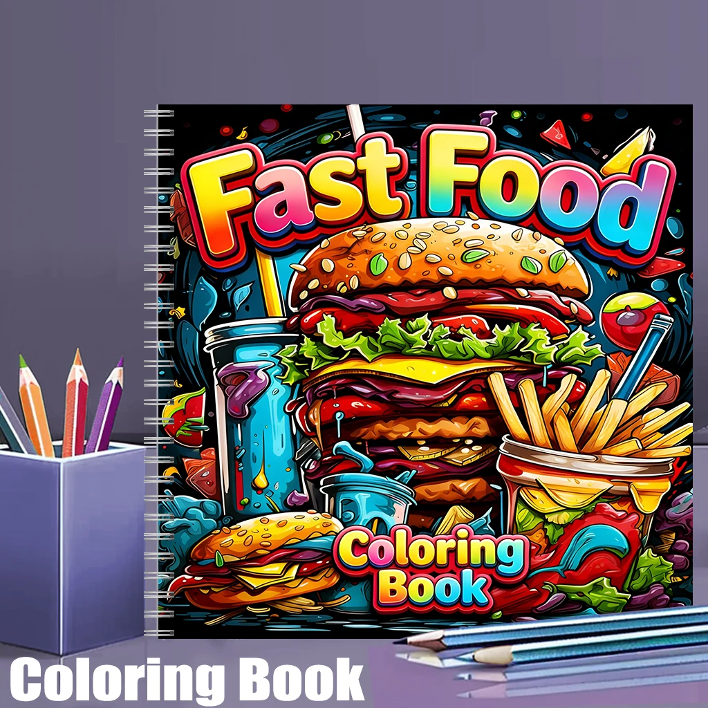 Food And Snacks Coloring Book Bold And Easy - 성인을 위한 패스트푸드 색칠책, 귀여운 그림