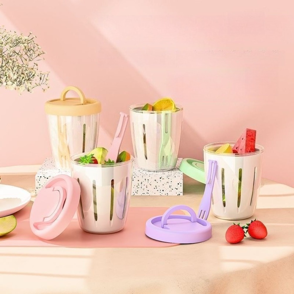 포크가 내장된 휴대용 원통형 식품 용기, 배수구가 있는 - Food Snacks Box 리뷰 및 가격