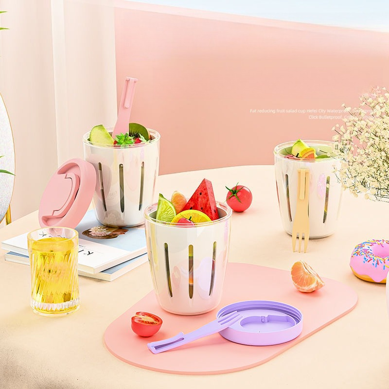 포크가 내장된 휴대용 원통형 식품 용기, 배수구가 있는 - Food Snacks Box 리뷰 및 가격