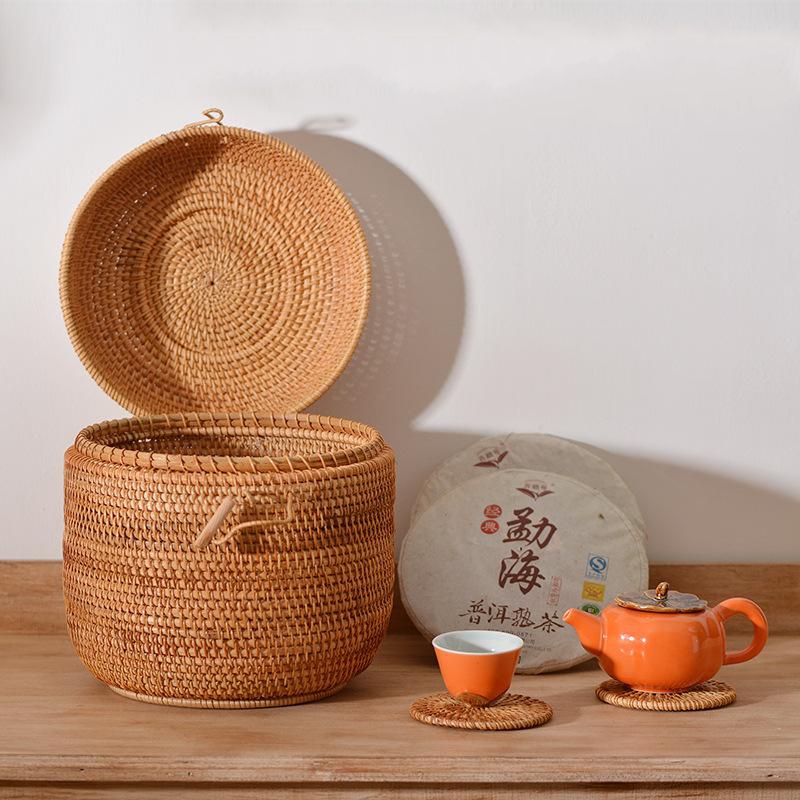 뚜껑이있는 손으로 짠 등나무 차 보관 상자 Puer 티 - Food Snacks That Are Green 리뷰 및 가격