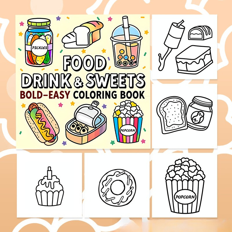 음식, 음료 및 과자 대담하고 쉬운 색칠 공부 책 귀여 - Food And Snacks Coloring Book Bold And Easy 리뷰 및 가격