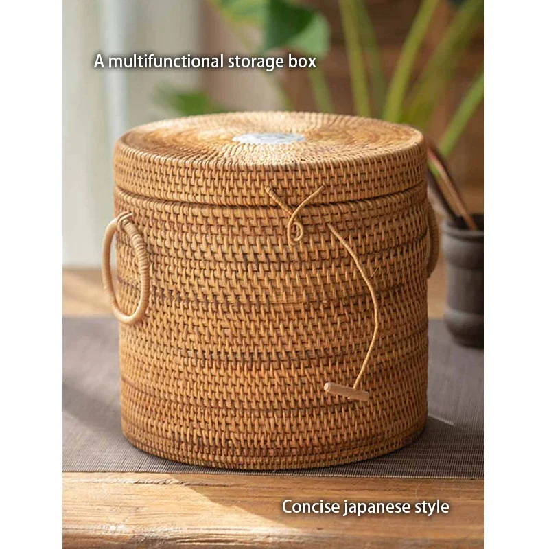 손으로 짠 라탄 차 보관함(뚜껑 포함) 녹색 가방 정리 - Food Snacks That Are Green 리뷰 및 가격
