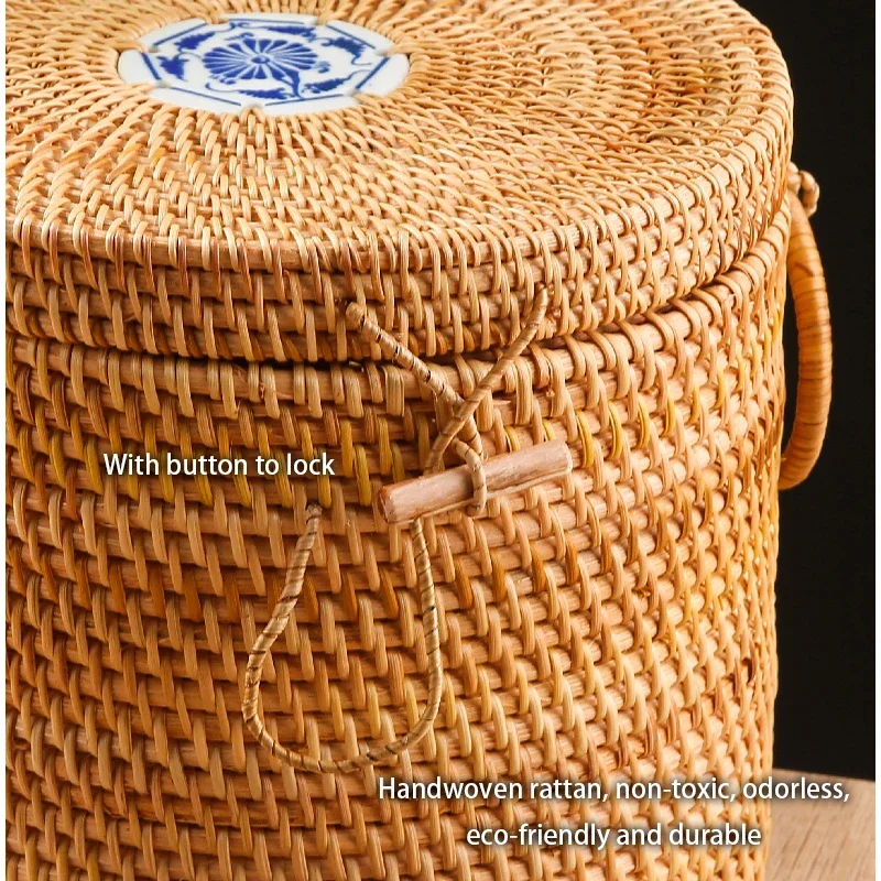 손으로 짠 라탄 차 보관함(뚜껑 포함) 녹색 가방 정리 - Food Snacks That Are Green 리뷰 및 가격