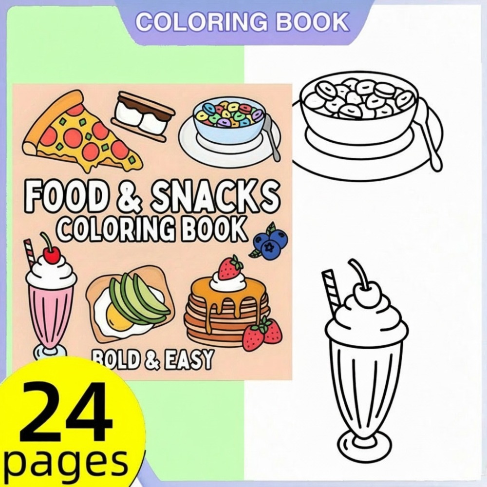 음식과 간식 색칠 공부 책 대담하고 쉬운 24페이지 성 - Food And Snacks Coloring Book Bold And Easy 리뷰 및 가격