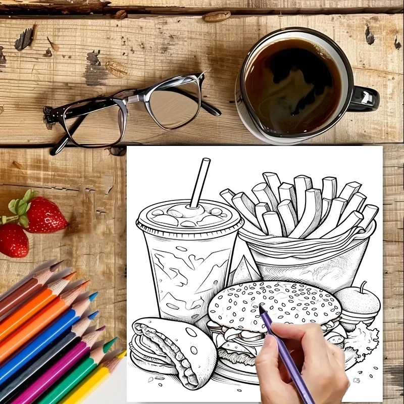 성인을 위한 패스트푸드 색칠책, 귀여운 그림 페이지,  - Food And Snacks Coloring Book Bold And Easy 리뷰 및 가격