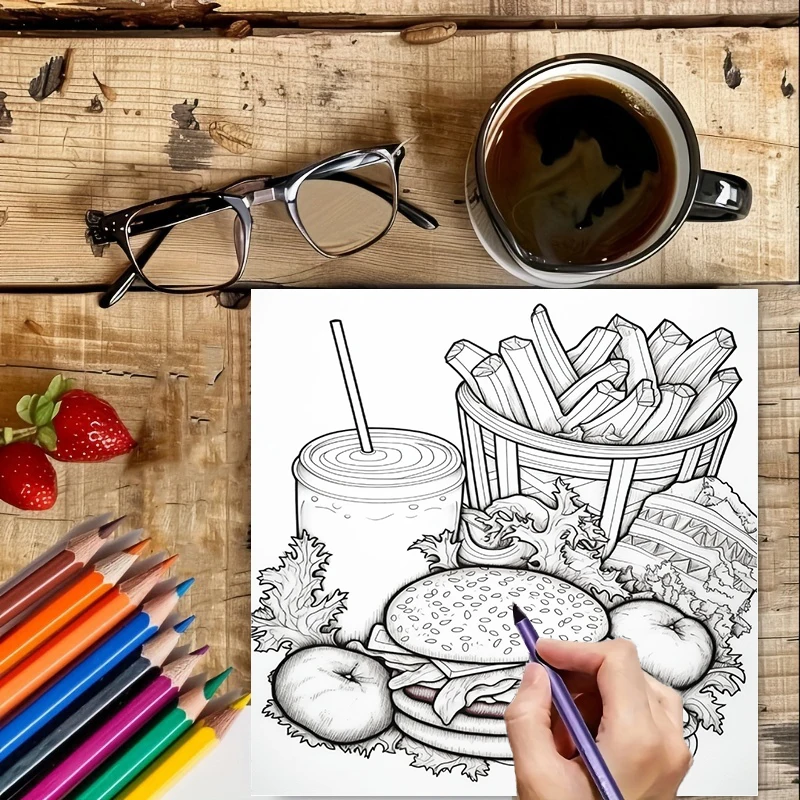 성인을 위한 패스트푸드 색칠책, 귀여운 그림 페이지,  - Food And Snacks Coloring Book Bold And Easy 리뷰 및 가격