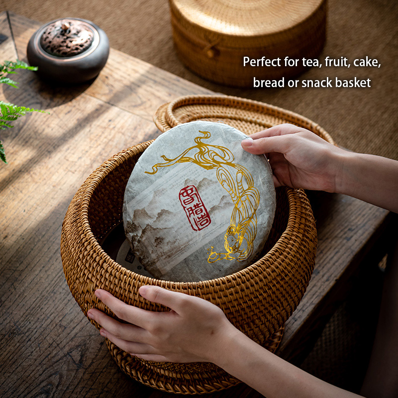 뚜껑이 있는 수제 등나무 차 보관 상자 퓨어 티백 정리 - Food Snacks That Are Green 리뷰 및 가격
