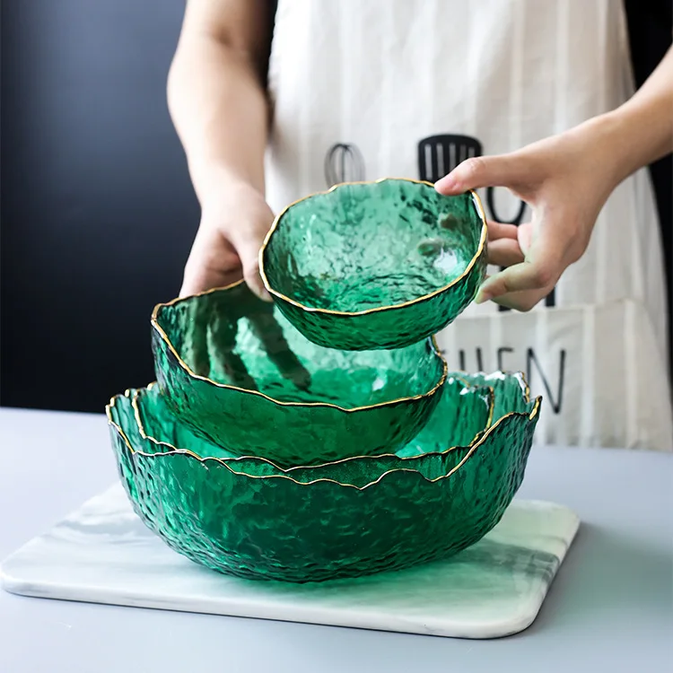 새로운 일본 스타일 녹색 유리 그릇, Glod rim  - Food Snacks That Are Green 리뷰 및 가격